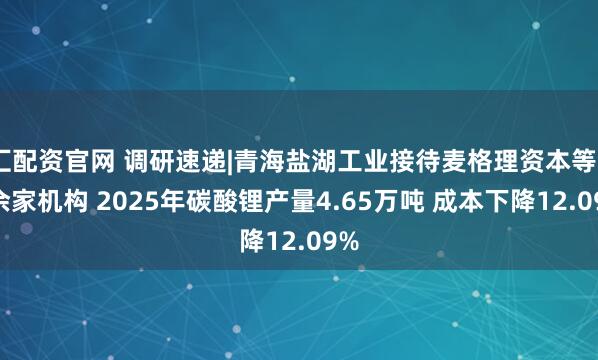 汇配资官网 调研速递|青海盐湖工业接待麦格理资本等20余家机构 2025年碳酸锂产量4.65万吨 成本下降12.09%